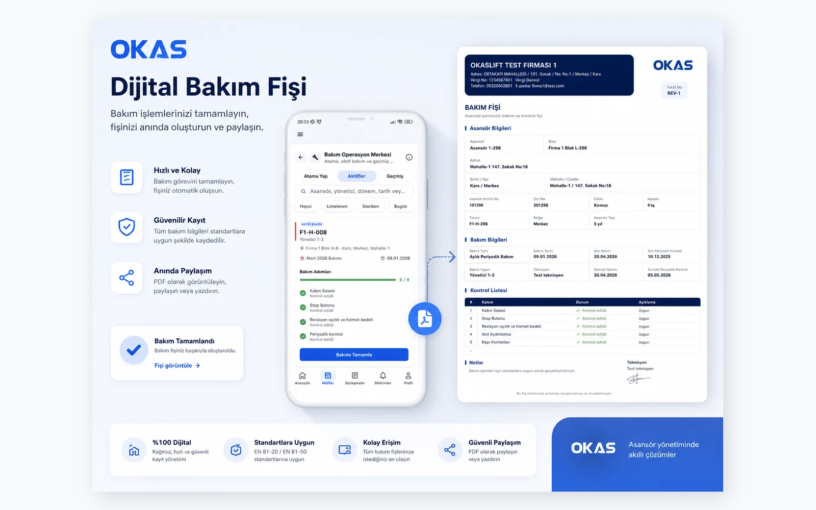 OKAS dijital bakım fişi ekran görüntüsü
