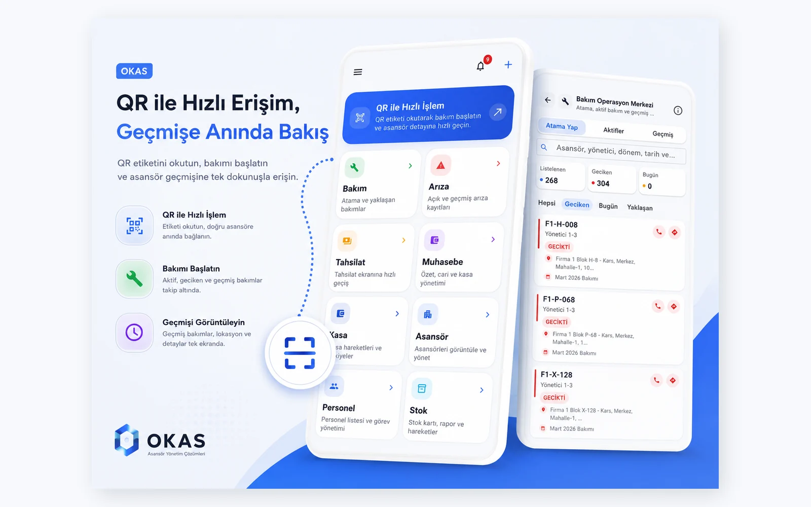 OKAS QR kodlu asansör geçmişi örneği